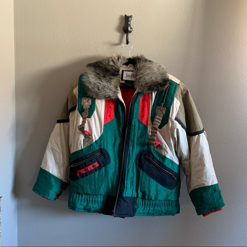 Vintage Neiman Marcus down ski jacket with faux fur collar